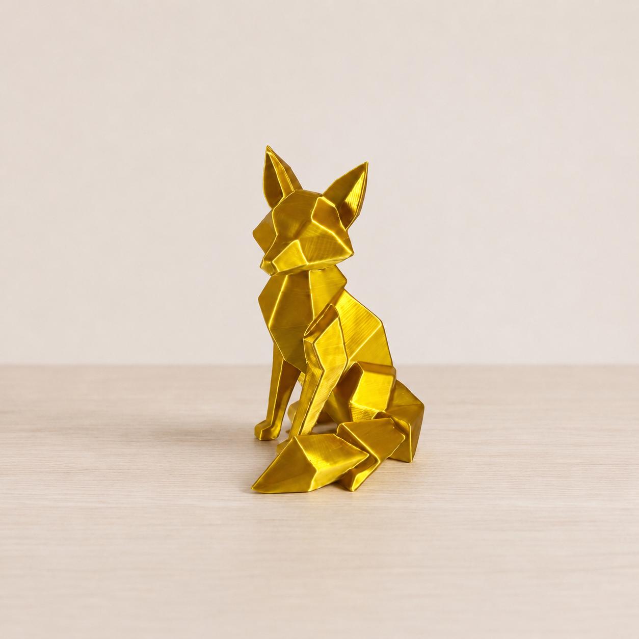 Geometric Fox Figurine, Low Poly 3D Printed Sculpture, Modern Animal Decor