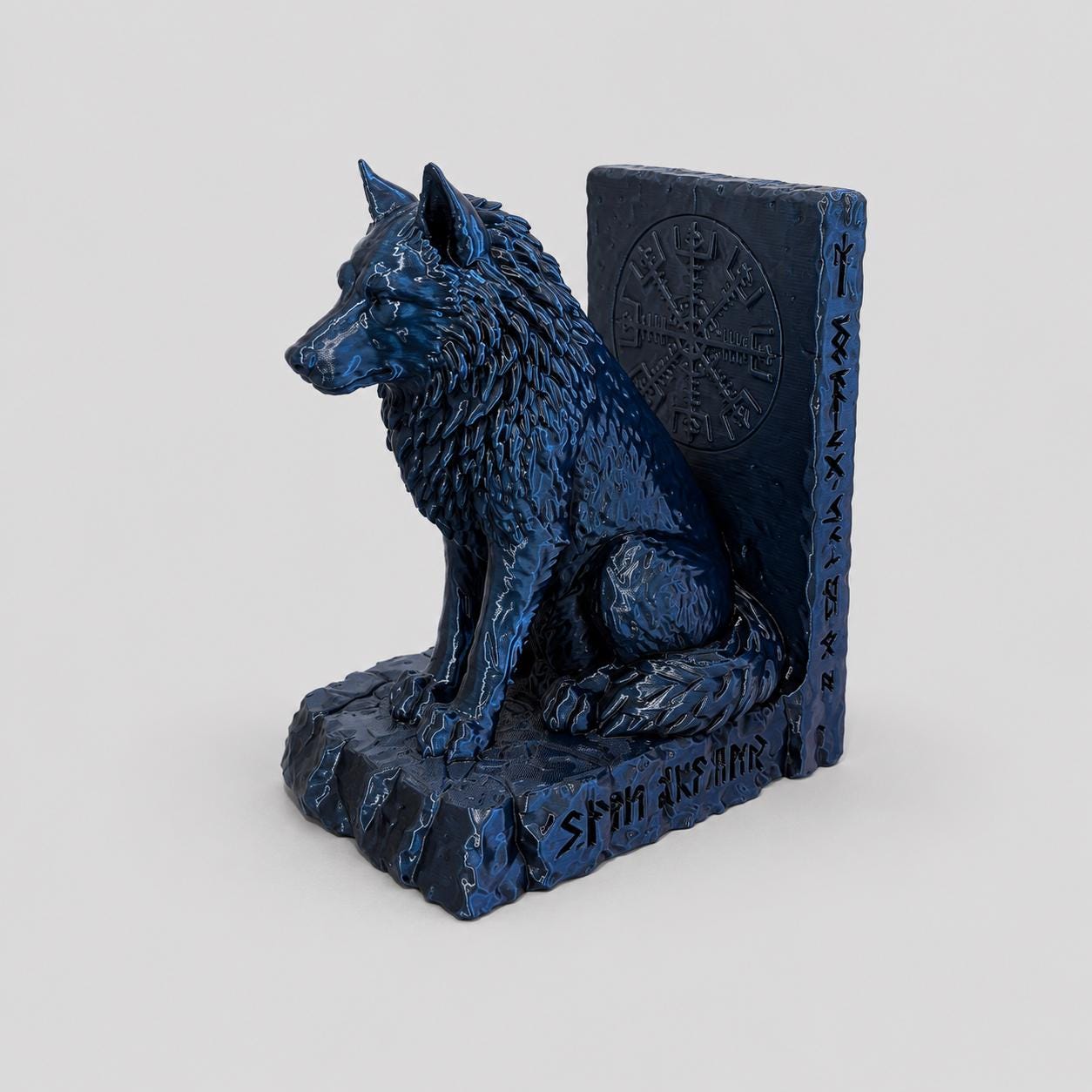 Viking Wolf Bookend | Norse Mythology Book Holder | Rune Bookshelf Decor | 3D Printed Wolf Statue | Fantasy Home Decor