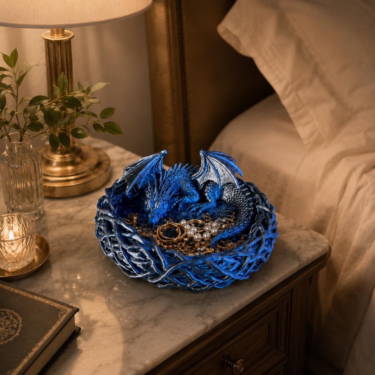 Sleeping Baby Dragon Nest Trinket Dish, Dragon Jewelry Holder, Fantasy Ring Tray, Dragon Coin Bowl, Gothic Decor, 3D Printed Gift