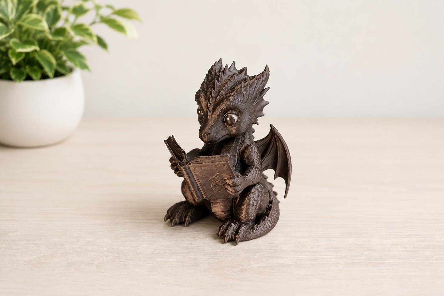 Cute Reading Dragon Figurine, Book Lover Dragon Decor, Fantasy Bookshelf Decor, Dragon Reading Book Statue, Gift for Book Lovers