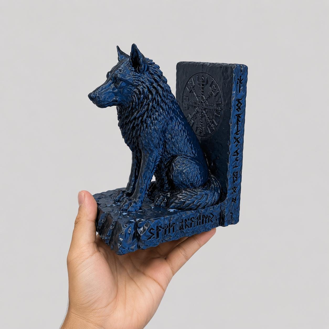 Viking Wolf Bookend | Norse Mythology Book Holder | Rune Bookshelf Decor | 3D Printed Wolf Statue | Fantasy Home Decor