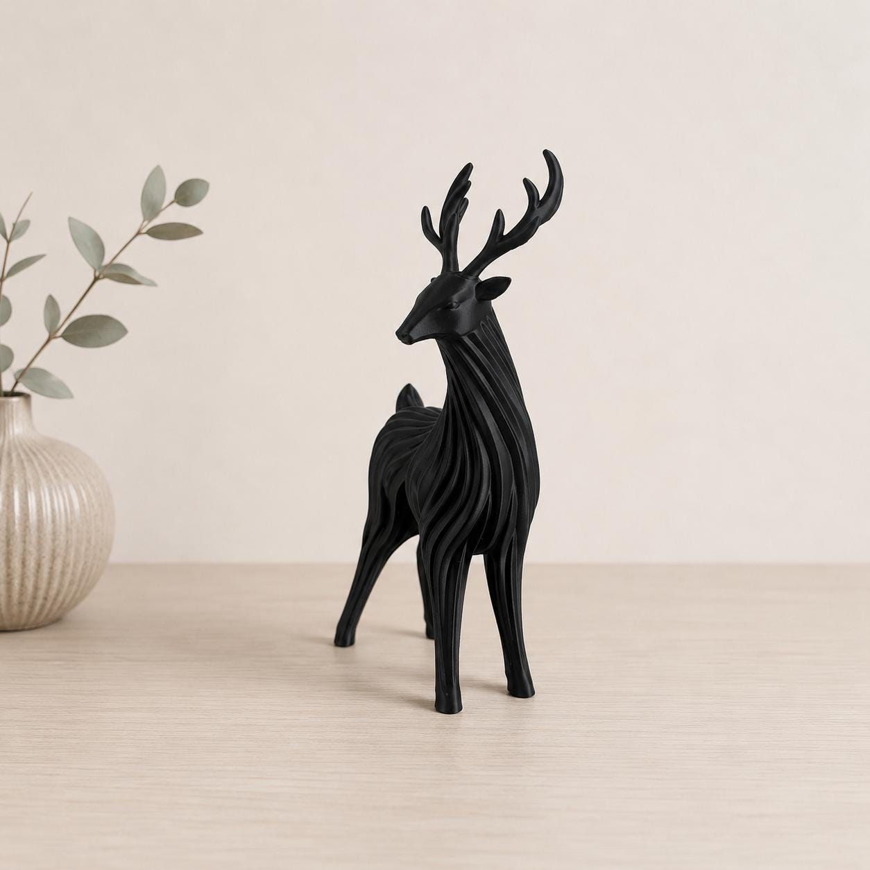 Minimalist Deer Figurine, 3D Printed Stag Sculpture, Modern Woodland Decor