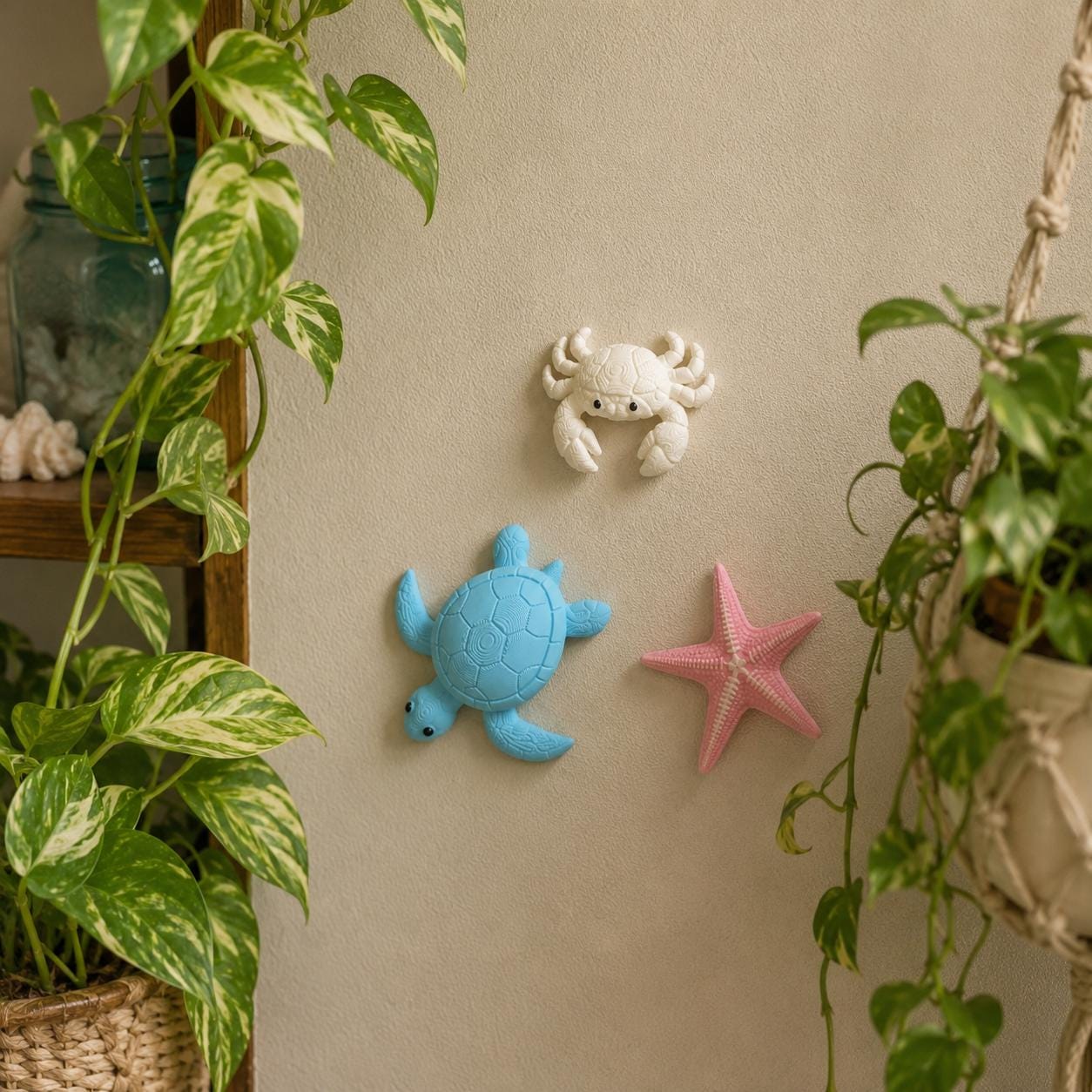 Sea Turtle, Crab & Starfish Wall Decor Set, Coastal Wall Art, Beach Decor, Ocean Nursery Decor, 3D Printed Marine Animal Set, Nautical Home