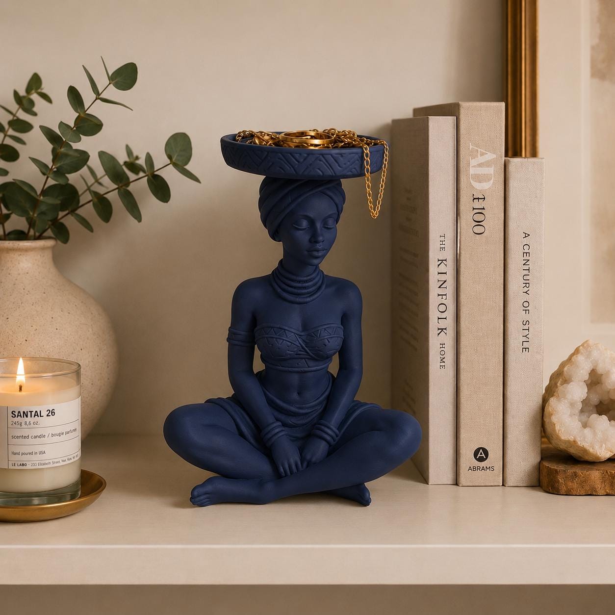 Jewelry Holder Statue, 3d Printed African Woman Decor, Ring Organizer, Vanity Tray, Jewelry Dish, Bedroom Shelf Decor, Gift for Women