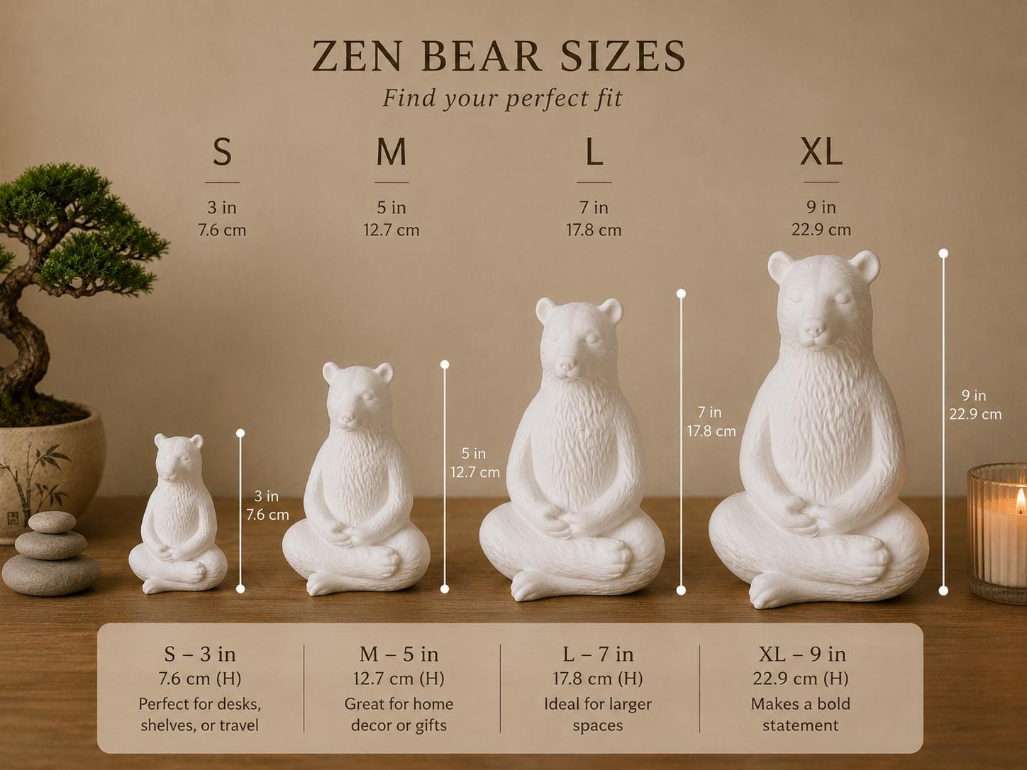 Zen Bear Statue, Meditation Bear Decor, Yoga Bear Figurine, Minimalist Shelf Decor, Zen Home Decor, Mindfulness Gift, 3D Printed Bear