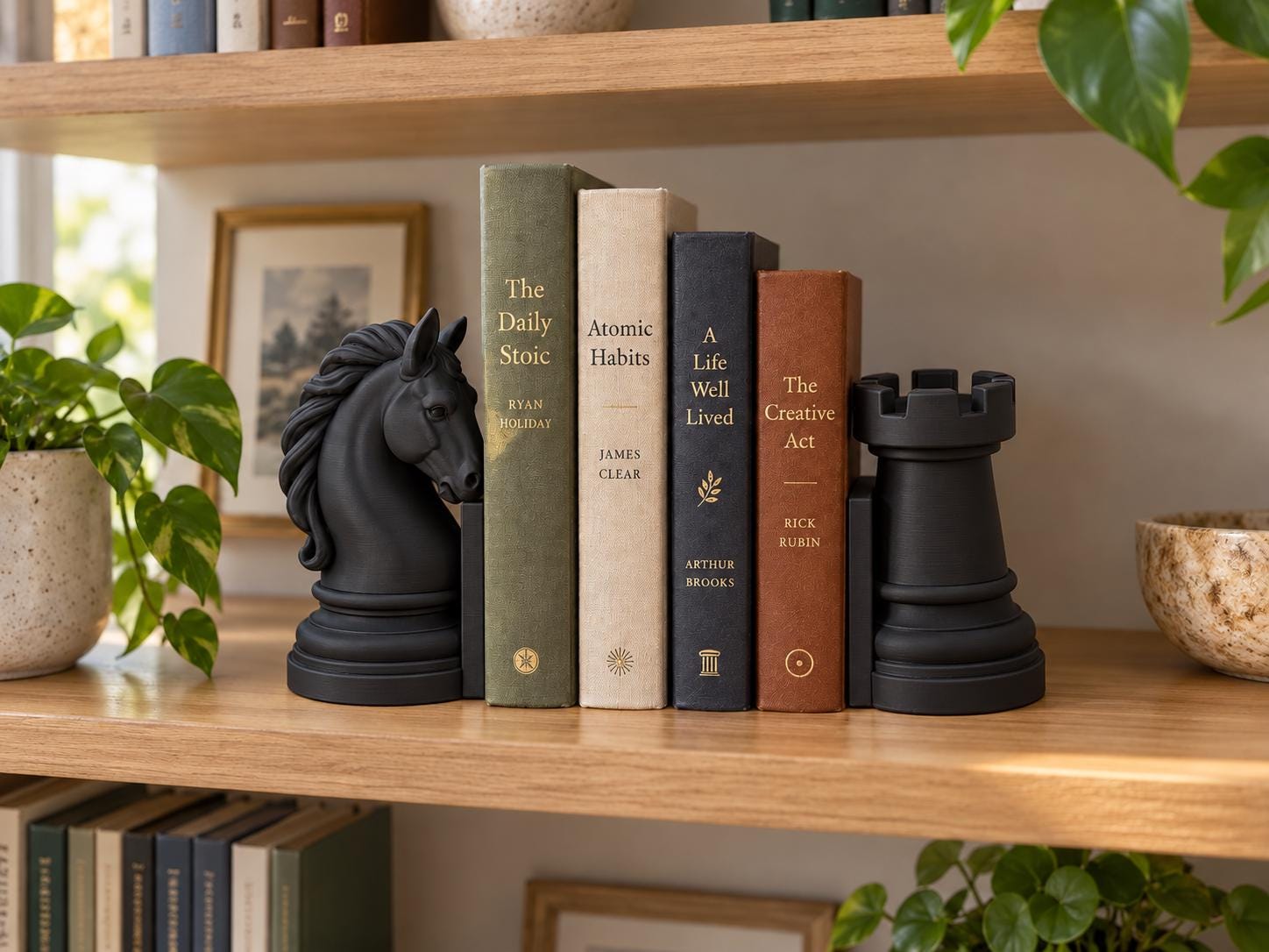 Chess Bookends Set, Knight and Rook, 3D Printed Bookshelf Decor, Chess Lover Gift, Book Holder