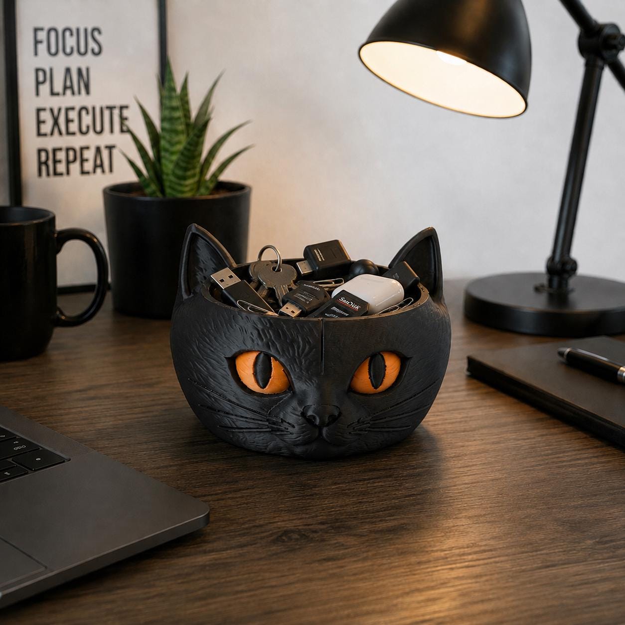 Black Cat Candy Bowl, Halloween Candy Holder, 3D Printed Cat Catchall Tray, Spooky Halloween Decor, Cat Lover Gift