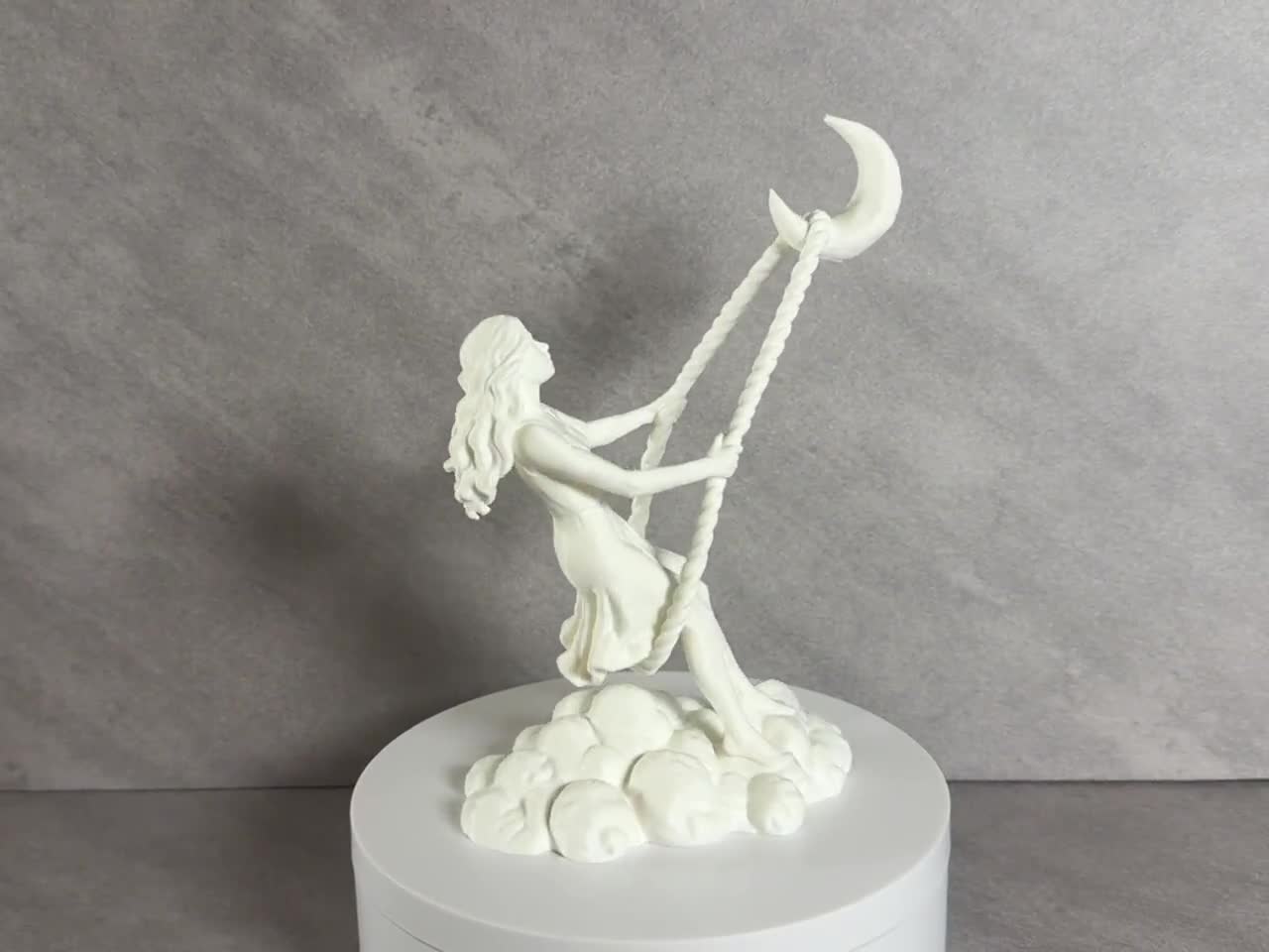 Moon Swing Girl Figurine, Celestial Moon Decor, Crescent Moon Statue, 3D Printed Shelf Decor, Fantasy Home Decor, Gift for Her video cover