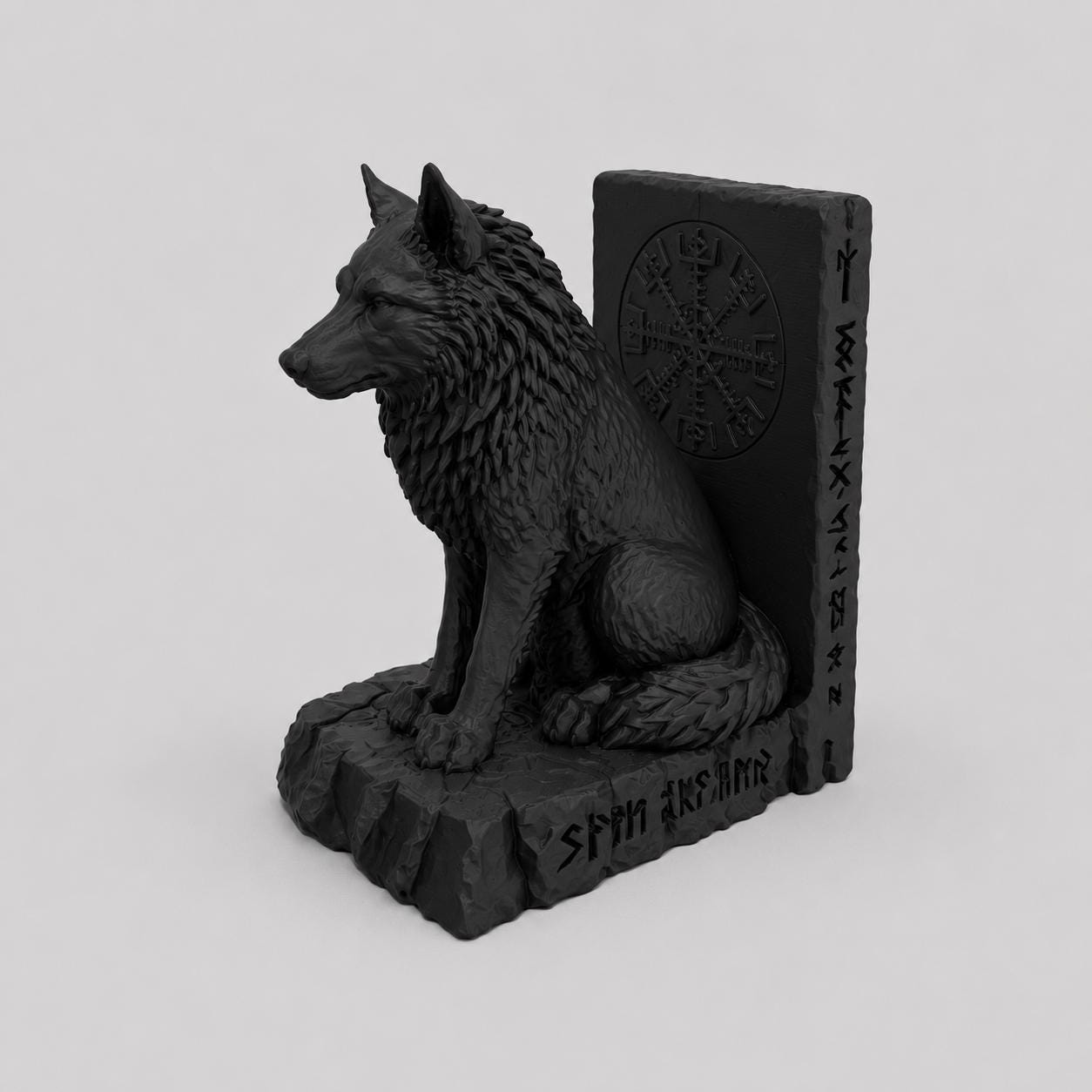 Viking Wolf Bookend | Norse Mythology Book Holder | Rune Bookshelf Decor | 3D Printed Wolf Statue | Fantasy Home Decor