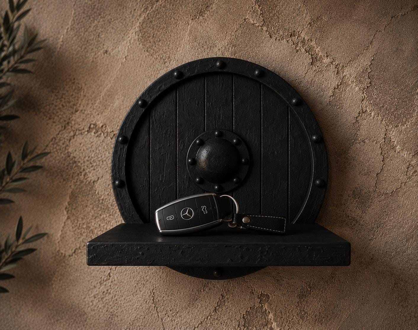 Viking Shield Mini Wall Shelf – 3D Printed Norse Round Organizer for Keys, Wallet