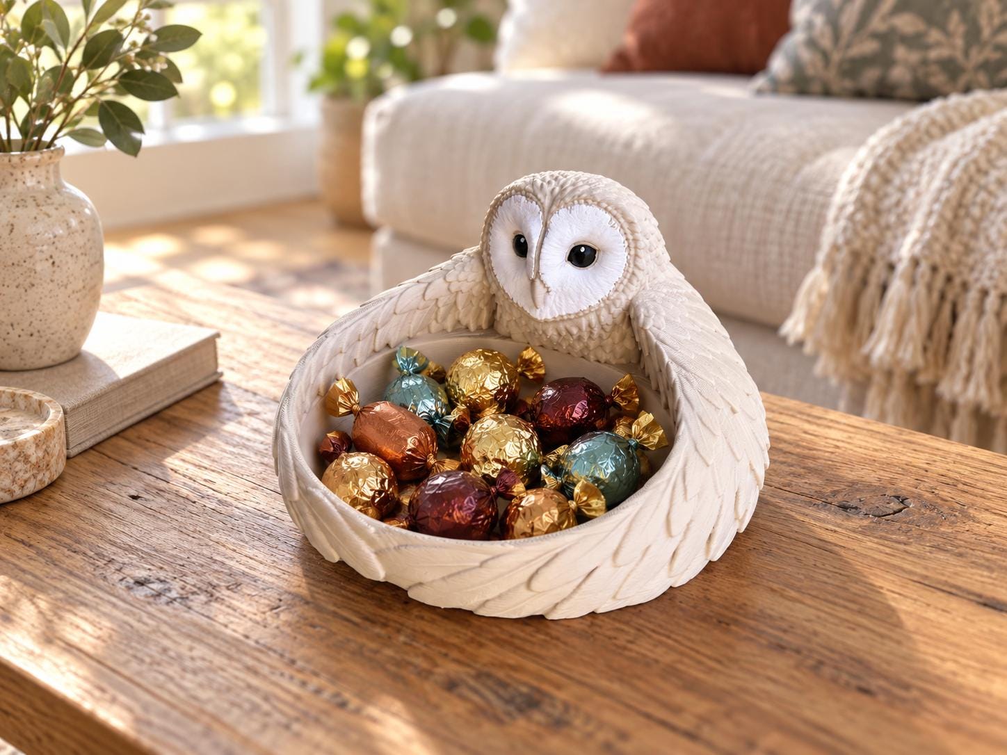 Barn Owl Catchall Tray, 3D Printed Key Bowl & Jewelry Organizer, Woodland Home Decor, Owl Lover Gift