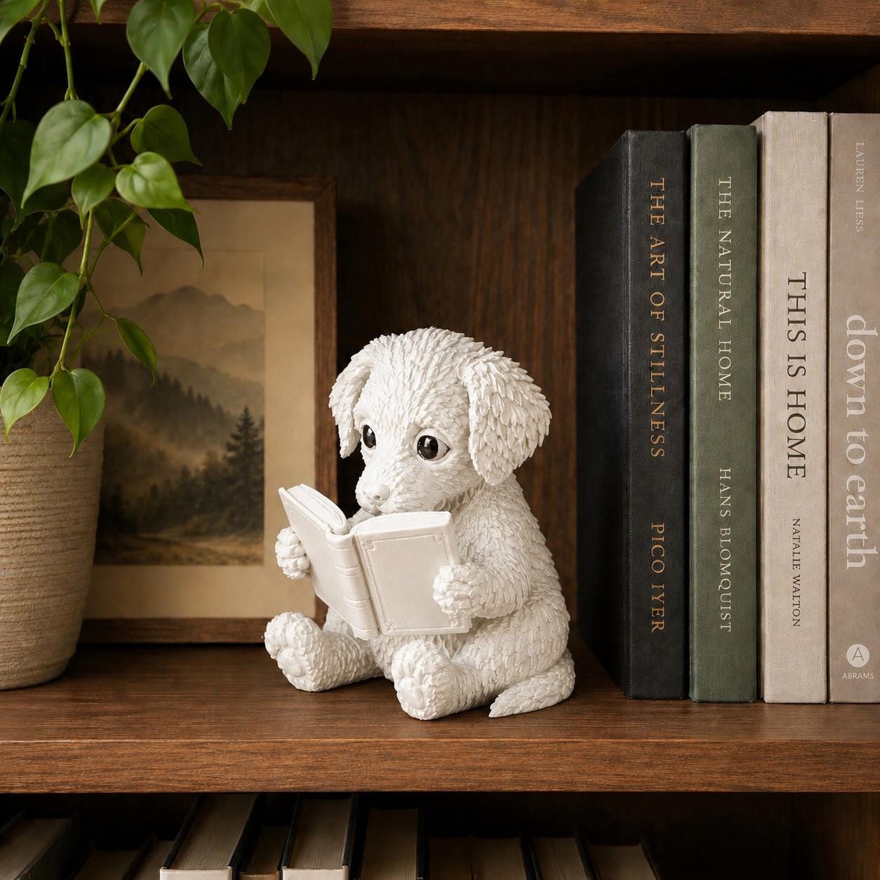Reading Puppy Figurine, Cute 3d Printed Dog Reading Book Decor, 3D Printed Puppy Statue, Book Lover Gift, Bookshelf Decor, Desk Buddy