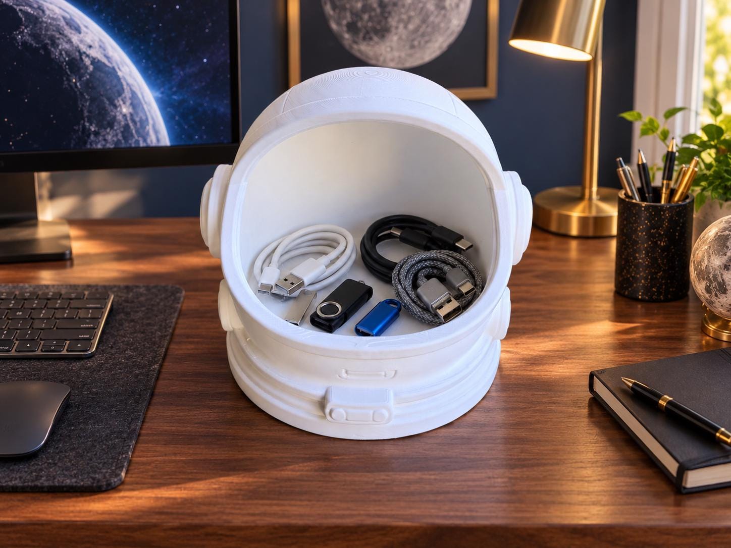 Astronaut Helmet Catchall Tray, 3d Printed Space Desk Organizer, Key and Wallet Holder, Gift for Space Lovers