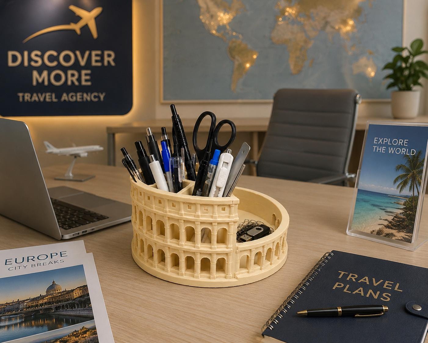Colosseum Desk Organizer, Roman Architecture Pen Holder, 3D Printed Office Storage Tray