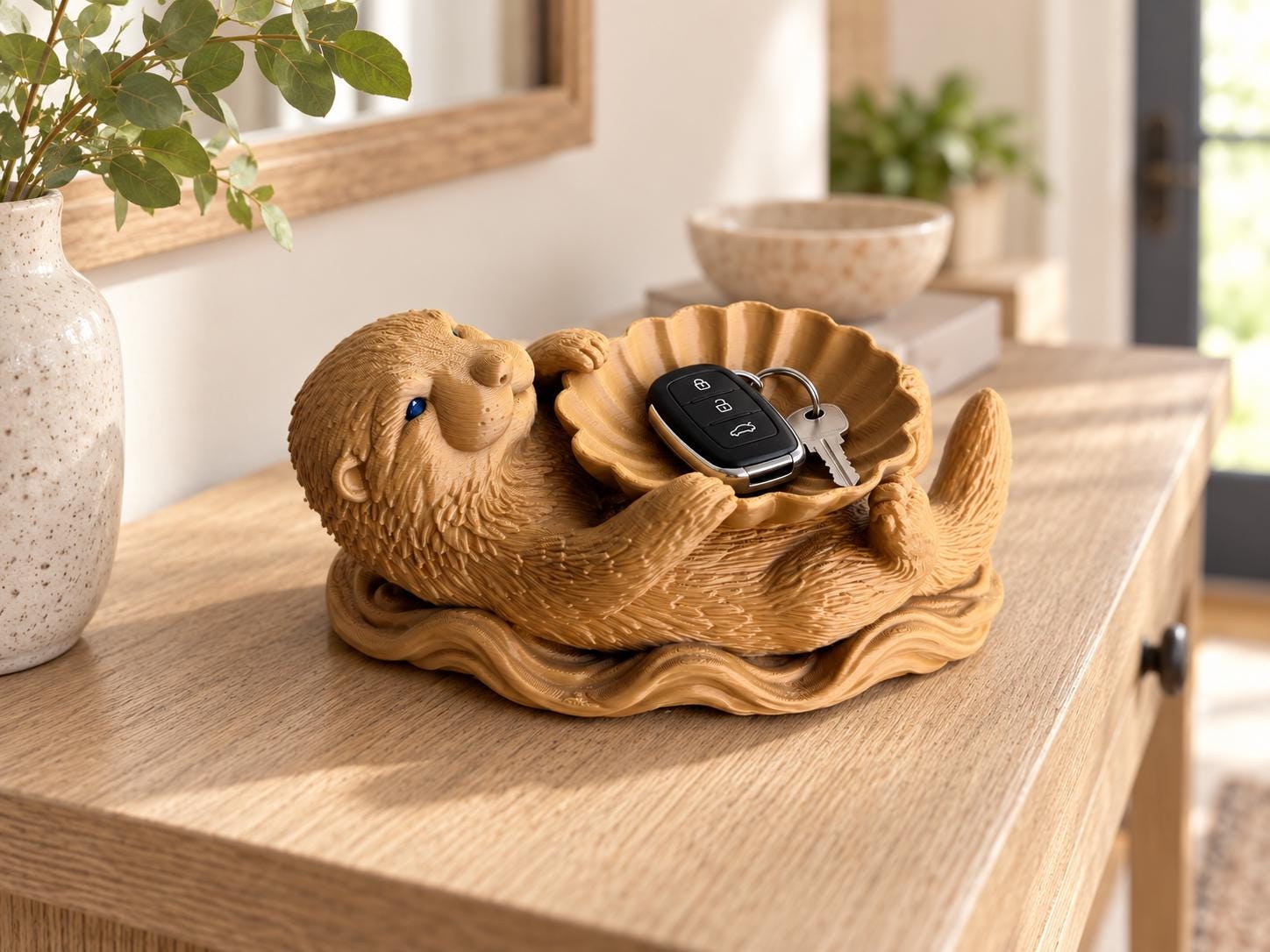 Otter Jewelry Tray with Shell Bowl, Cute 3d Printed Ring Dish, Entryway Key Holder, Coastal Decor, Otter Lover Gift
