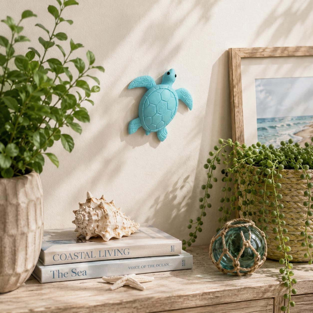 Sea Turtle, Crab & Starfish Wall Decor Set, Coastal Wall Art, Beach Decor, Ocean Nursery Decor, 3D Printed Marine Animal Set, Nautical Home