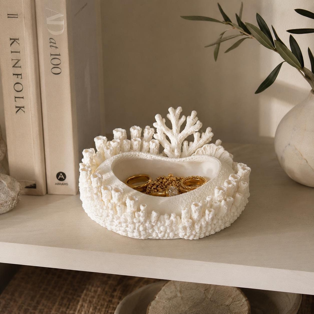 Coral Jewelry Dish, Coastal Ring Holder, Ocean Decor Trinket Tray, Beach Vanity Organizer, Coral Catchall Bowl, Gift for Her