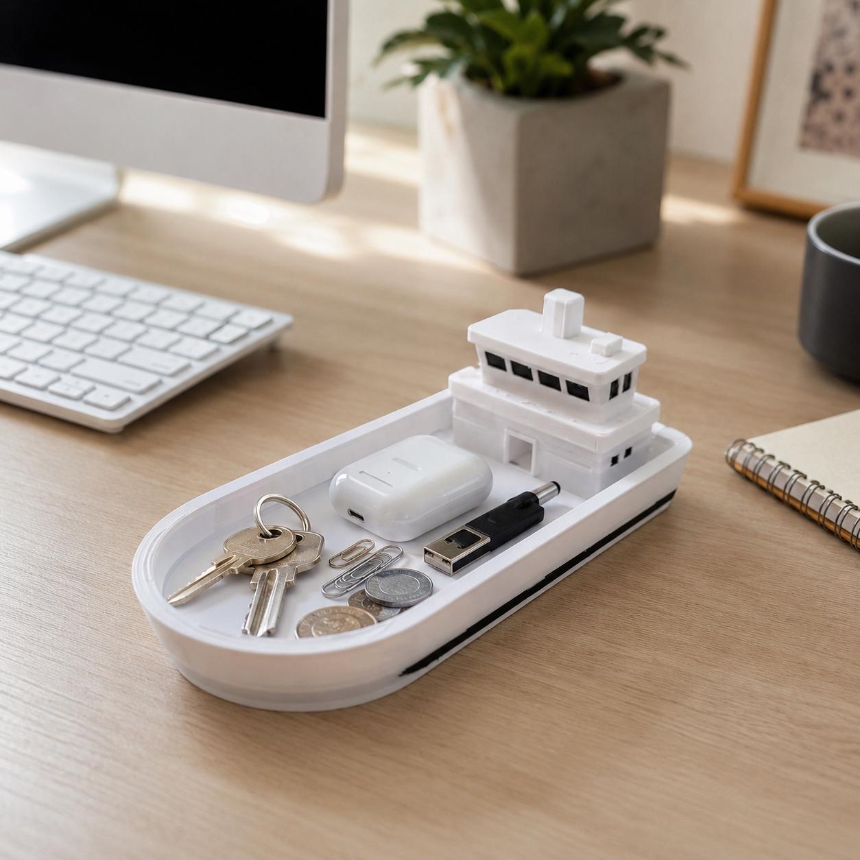 Boat Catchall Tray,  3d Printed Nautical Key Holder, Ship-Shaped Organizer, Coastal Home Decor, Entryway Coin Dish