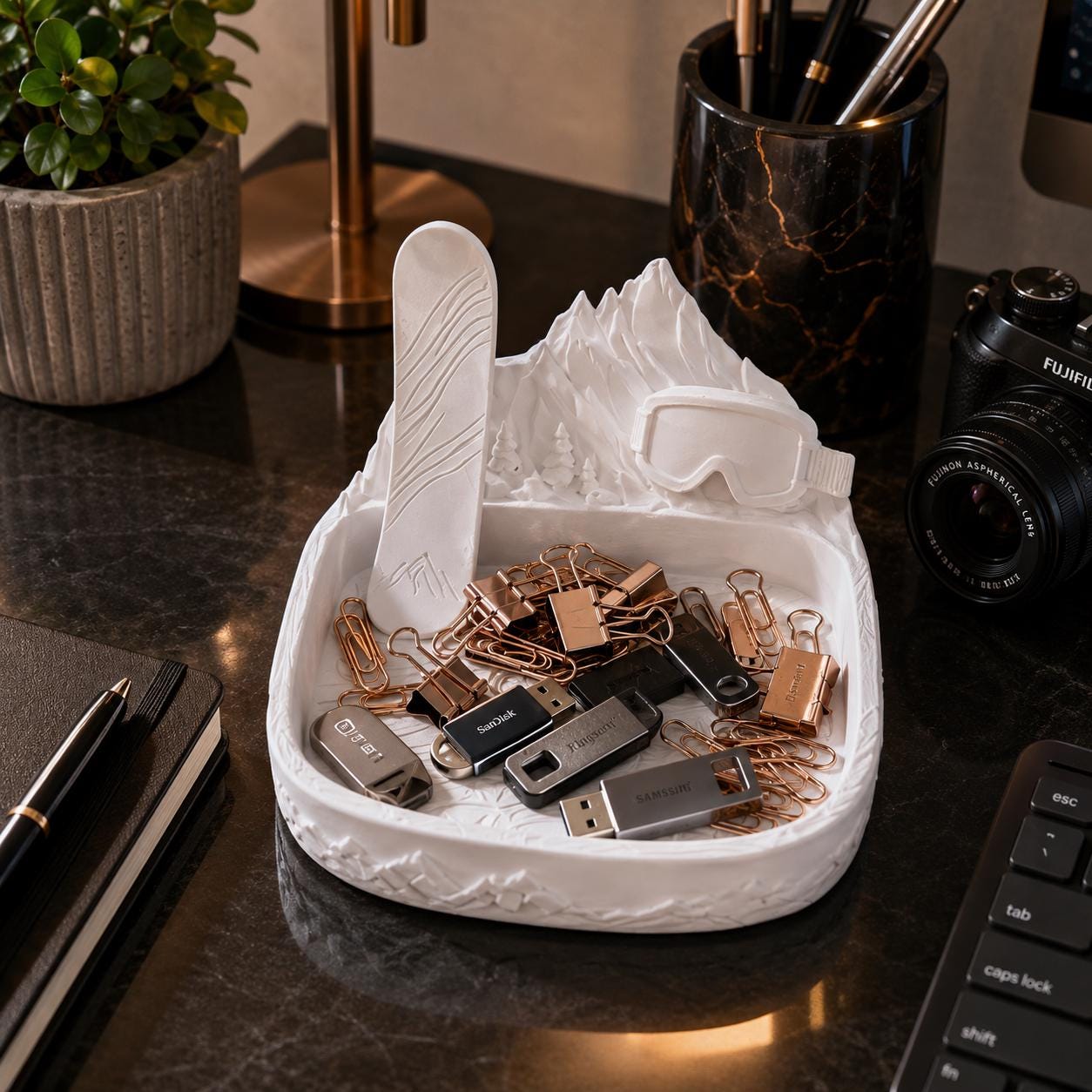 Ski Mountain Catchall Tray, 3D Printed Valet Organizer, Snowboard Decor, Entryway Key Tray