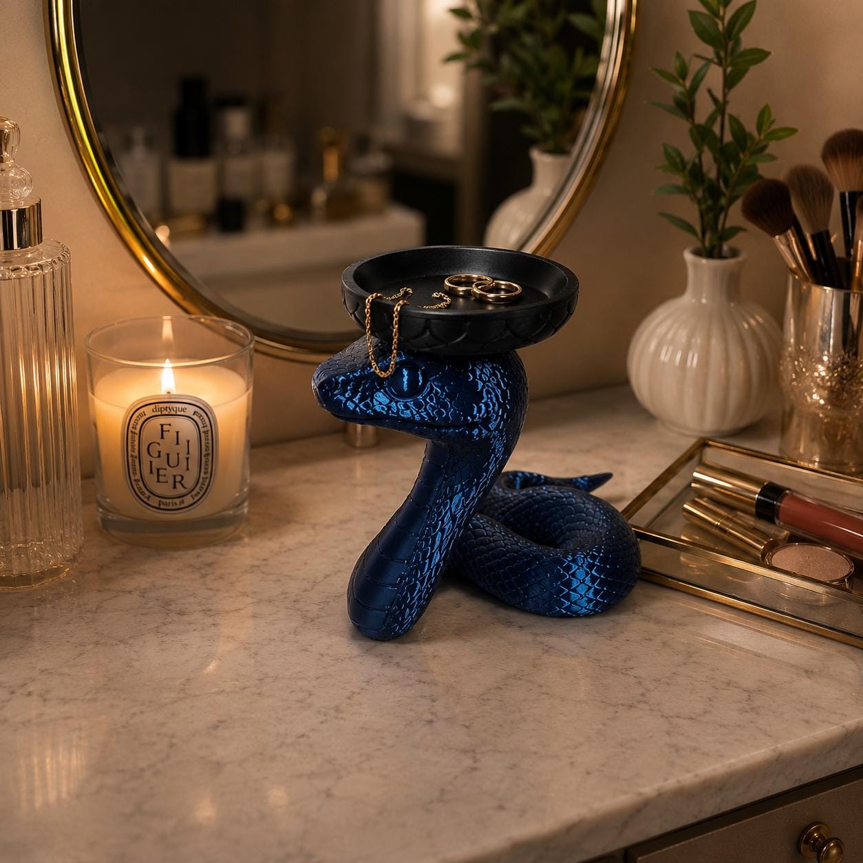 Snake Jewelry Holder, 3d Printed Cobra Ring Dish, Gothic Trinket Tray, Vanity Organizer, Snake Decor, Jewelry Organizer