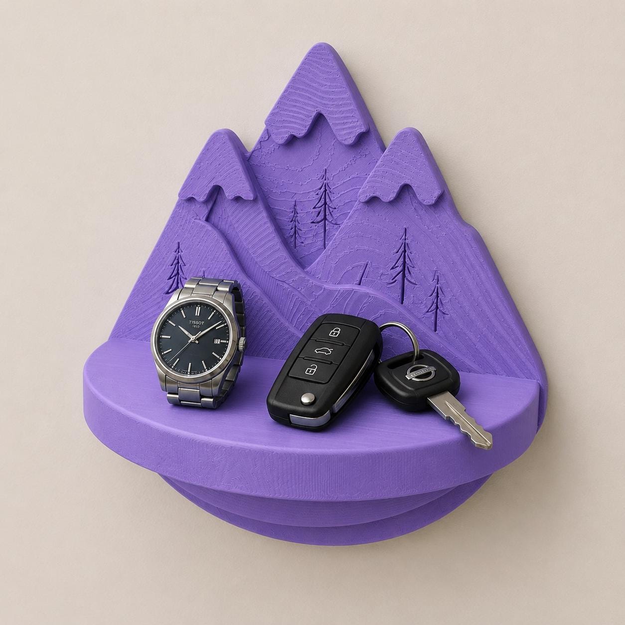3D Printed Mountain Mini Shelf, Nature Inspired Key Holder, Rustic Entryway Organizer