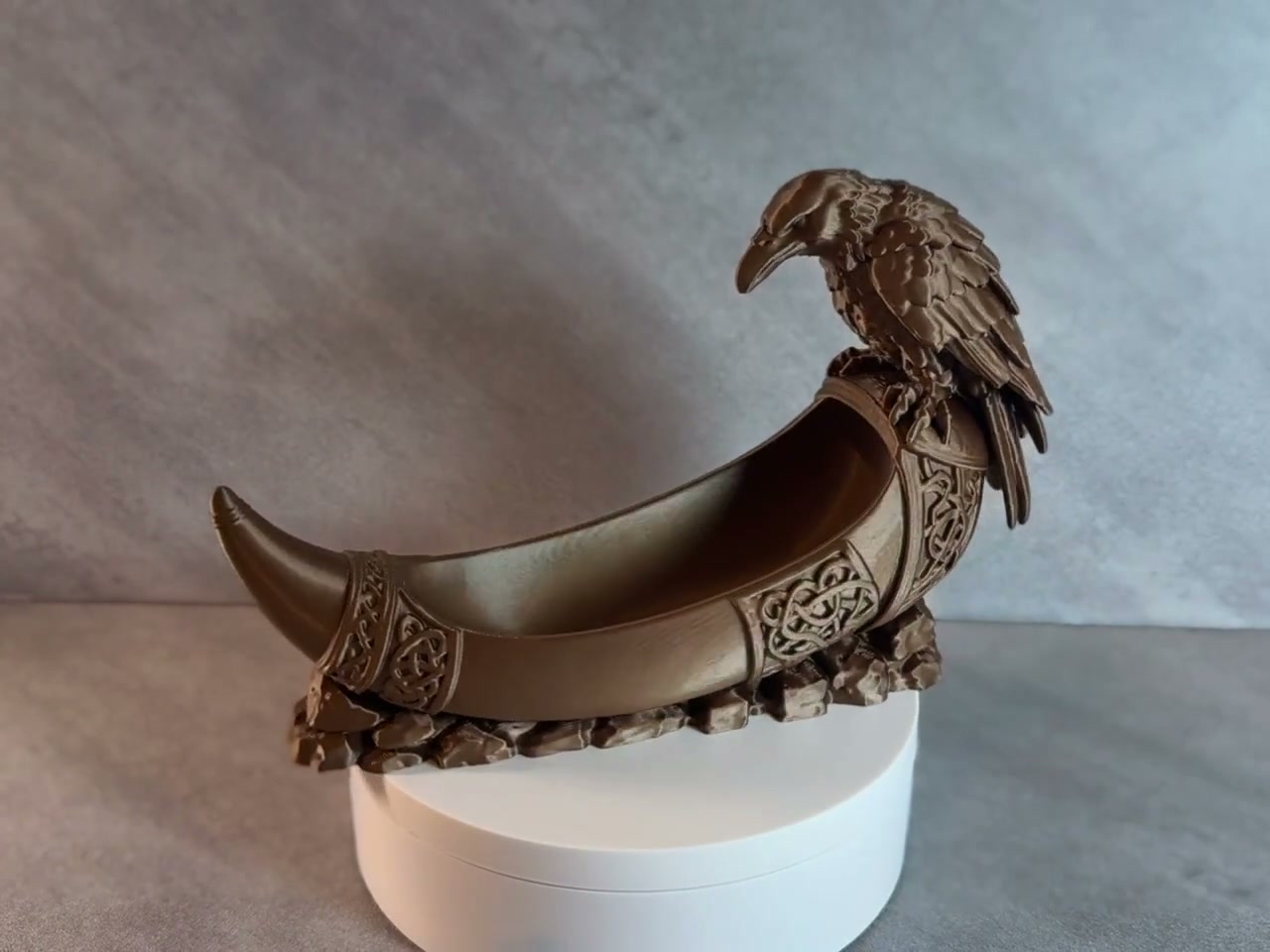Raven Viking Horn Catchall Tray, 3d Printed Norse Decor, Key and Coin Holder, Gothic Desk Organizer video cover