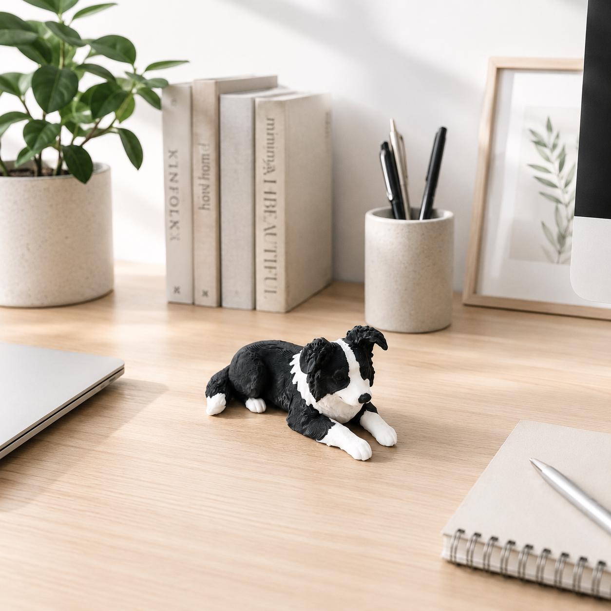 Border Collie Miniature Figurine, Black & White Dog Statue, Cute Puppy Decor, Dog Lover Gift, 3D Printed Border Collie
