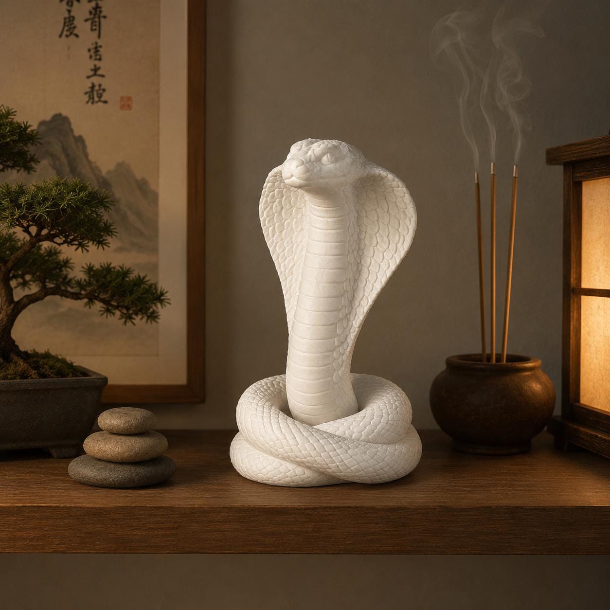 Zen Cobra Statue, Cobra Decor, Snake Sculpture, Meditation Decor, Zen Shelf Decor, 3D Printed Cobra, Spiritual Snake Gift, Yoga Room Decor