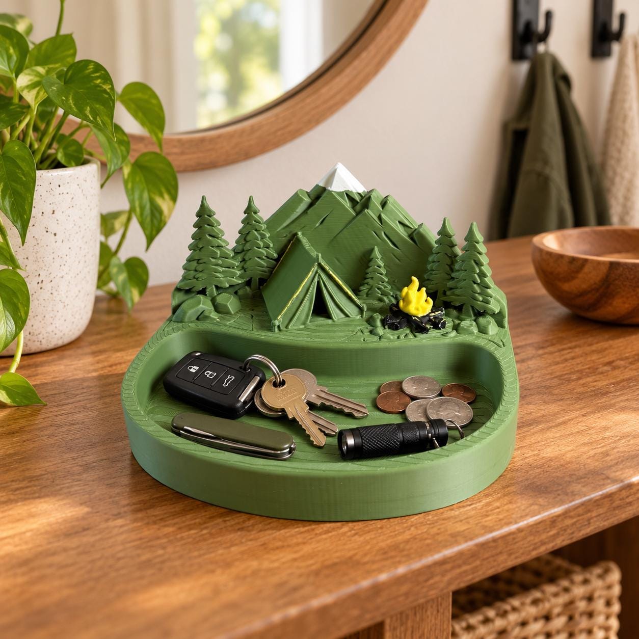 Camping Catch All Tray, Mountain Desk Organizer, Hiking Gift, Cabin Decor, Key Holder, 3D Printed Valet Tray, Outdoor Lover Gift