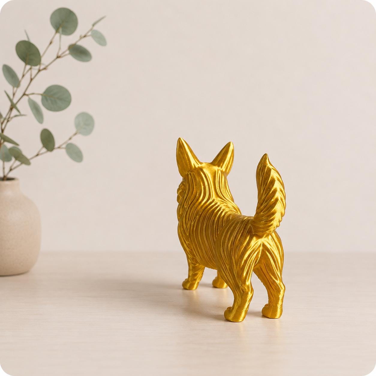 3D Printed Welsh Corgi Figurine, Modern Dog Sculpture, Pet Lover Shelf Decor
