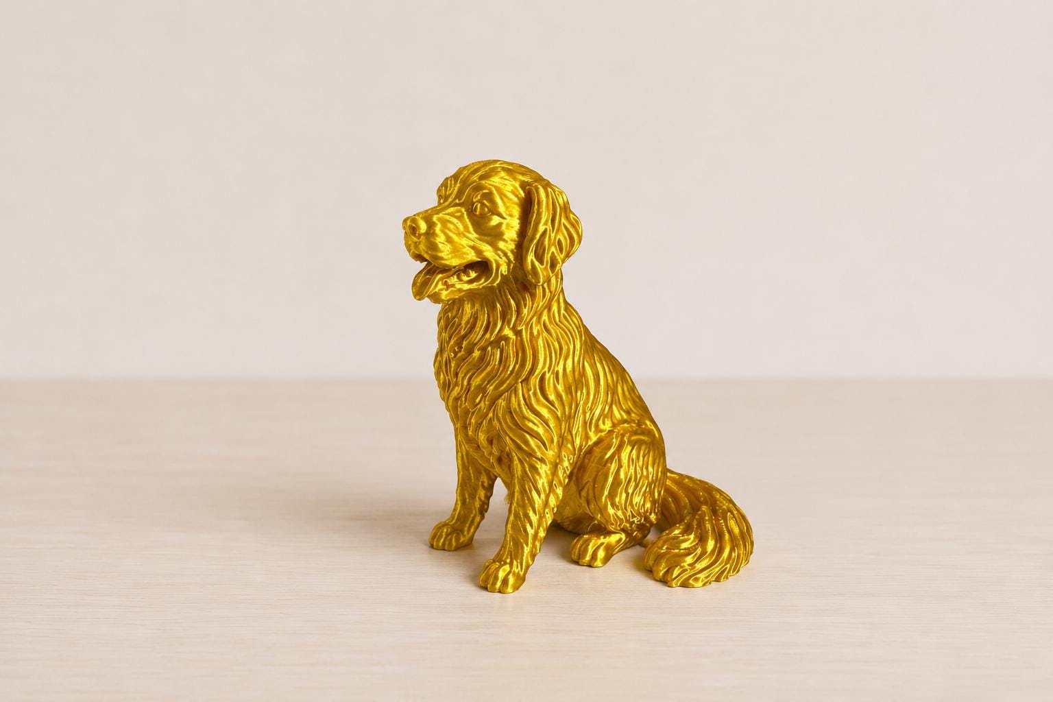Golden Retriever Figurine, 3D Printed Dog Statue, Gold Finish Shelf Decor