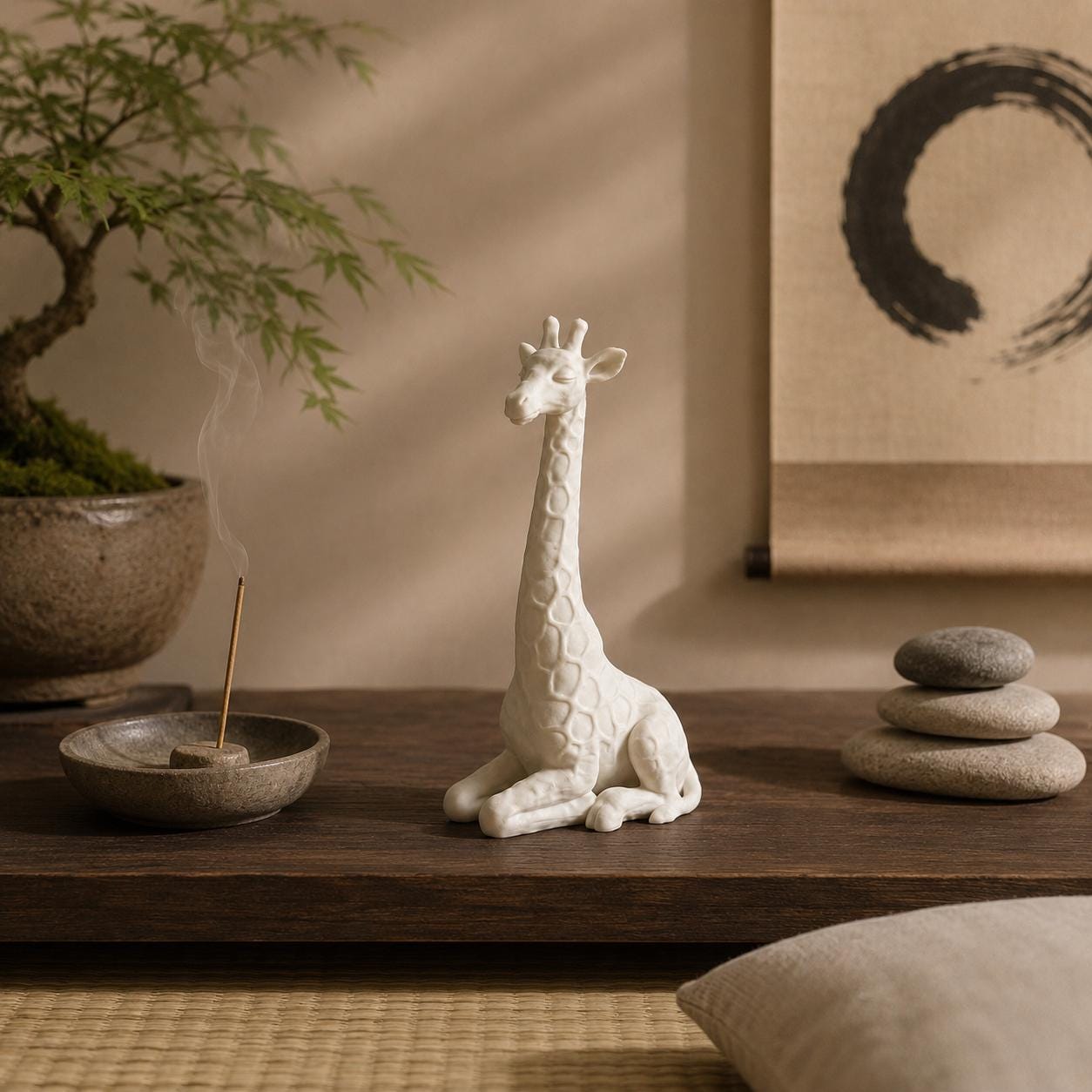 Giraffe Figurine Zen Statue, Calm Animal Sculpture, Minimalist Safari Decor, 3D Printed Shelf Decor Gift