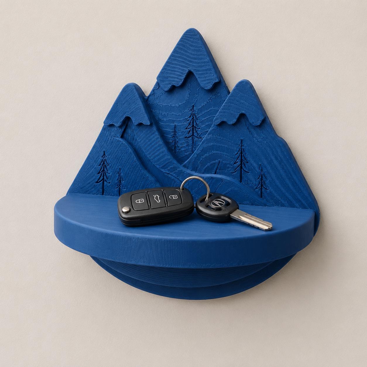 3D Printed Mountain Mini Shelf, Nature Inspired Key Holder, Rustic Entryway Organizer