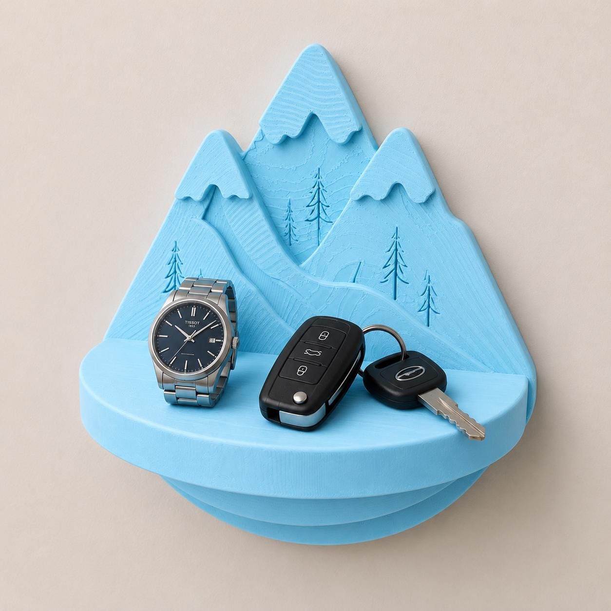 3D Printed Mountain Mini Shelf, Nature Inspired Key Holder, Rustic Entryway Organizer