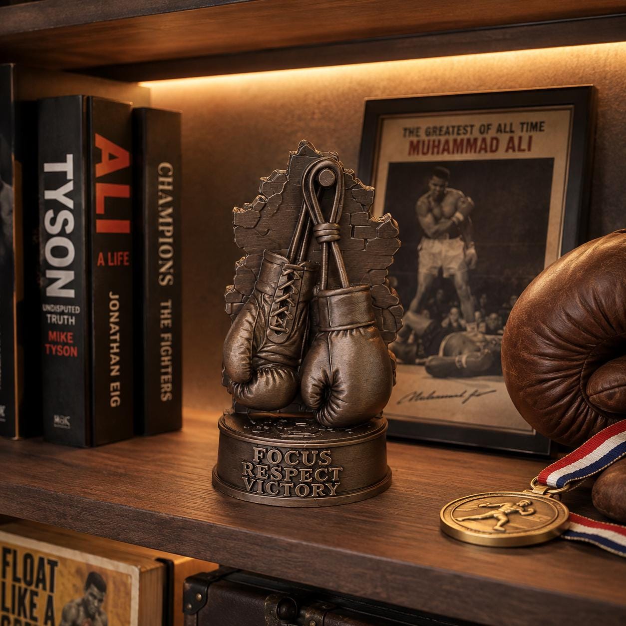 Boxing Gloves Statue, Boxer Gift, Martial Arts Decor, Motivational Trophy, Sports Room Decor, Boxing Coach Gift, Fighter Gift