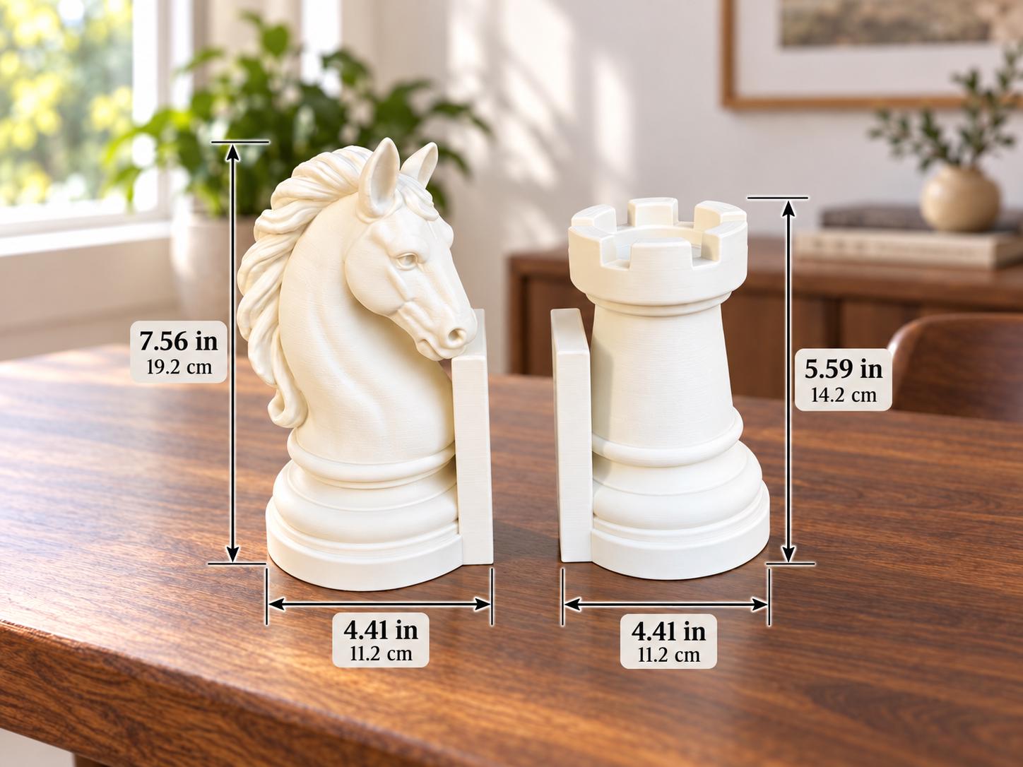 Chess Bookends Set, Knight and Rook, 3D Printed Bookshelf Decor, Chess Lover Gift, Book Holder