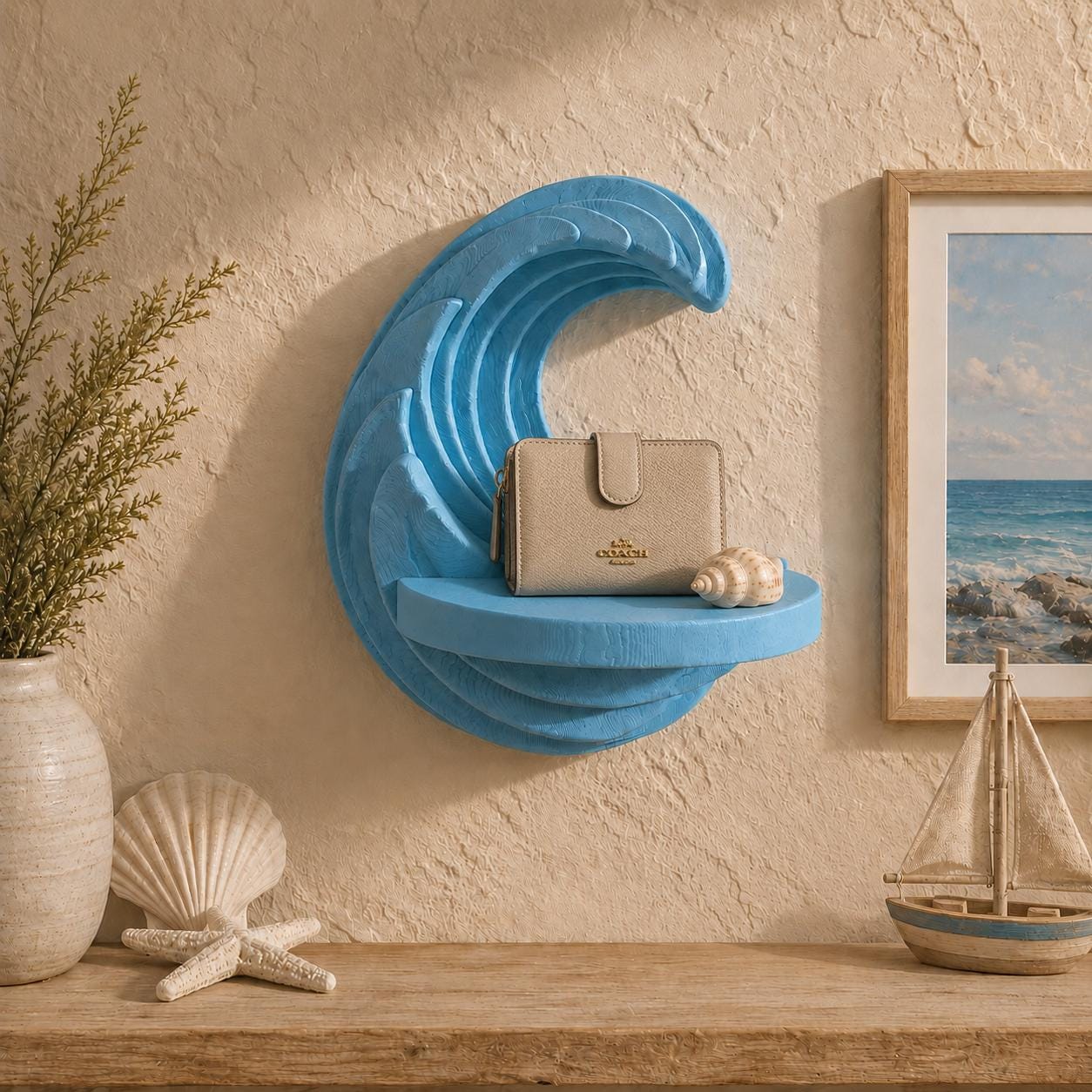 Wave Mini Shelf, 3D Printed Coastal Decor, Ocean Inspired Wall Art