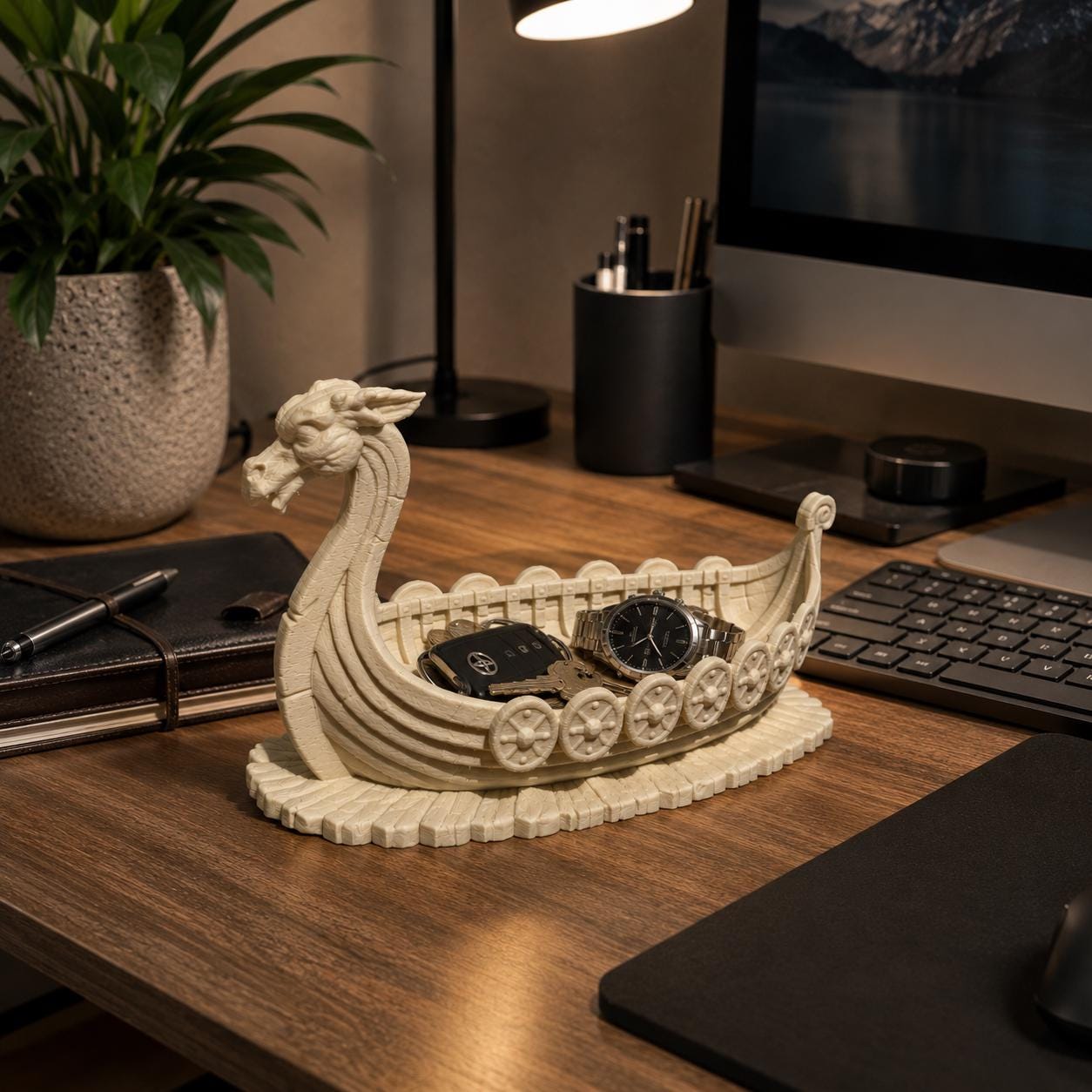 Viking Ship Coin Holder, Norse Dragon Tray, Norse Mythology 3D Printed Catchall for Keys, Coins & Watches
