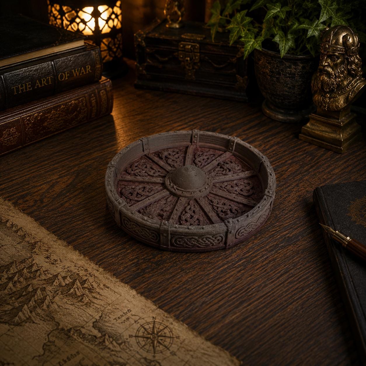 Viking Shield Valet Tray – 3D Printed Medieval Coin Bowl, Key Holder & Fantasy Desk Organizer