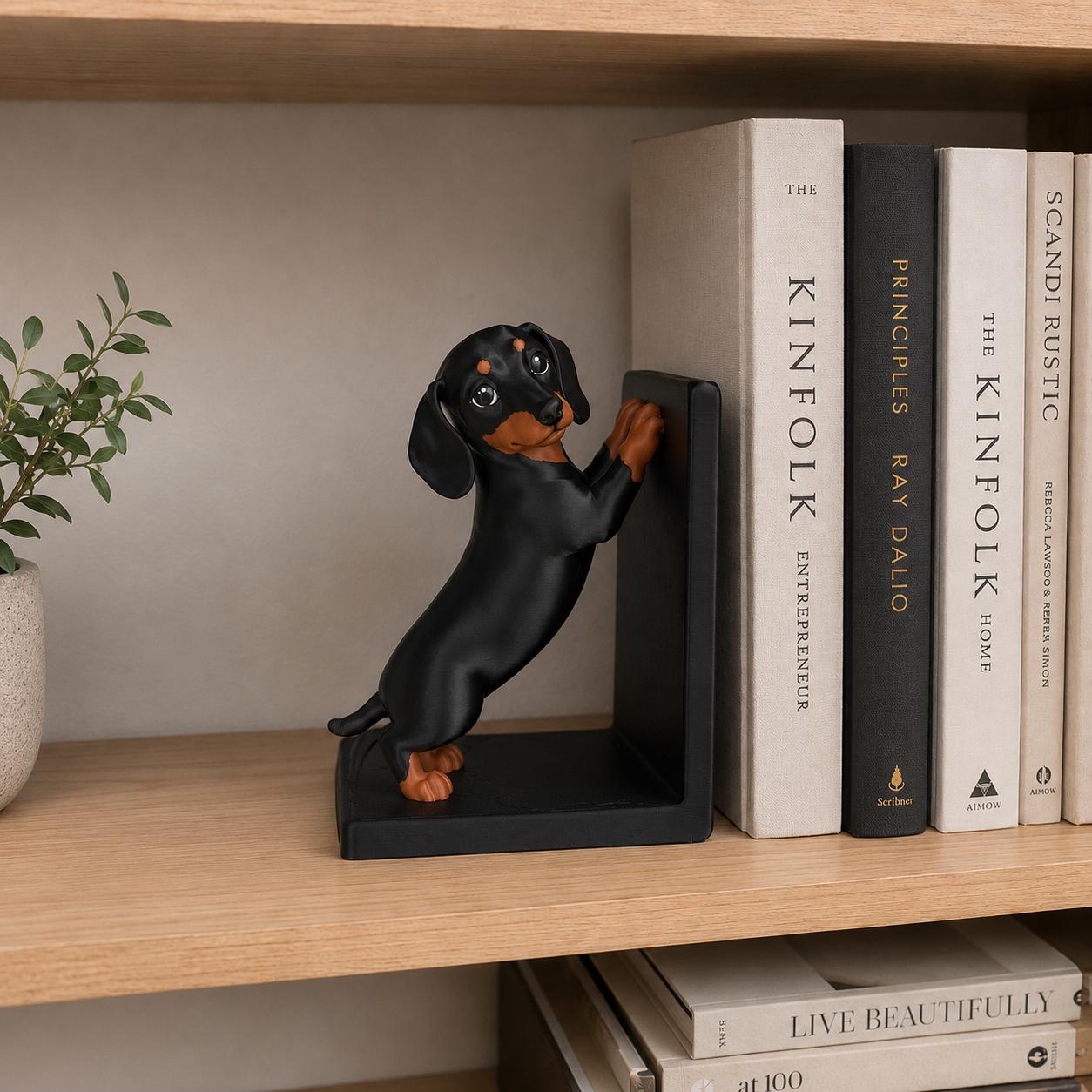Cute Dachshund Dog Bookend – 3D Printed Wiener Dog Book Holder, Modern Bookshelf Decor, Gift for Dachshund Lovers, Home Office Shelf Decor