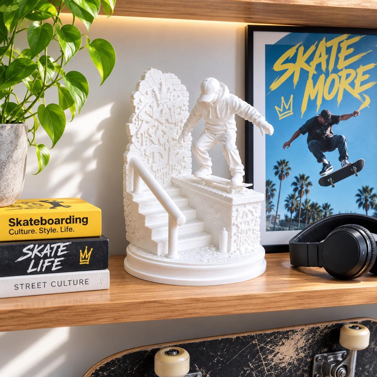Skateboarder Figurine, Skateboard Decor, Skater Gift, Skateboarding Statue, Skate Park Desk Decor, Skater Room Decor, Skateboard Gift
