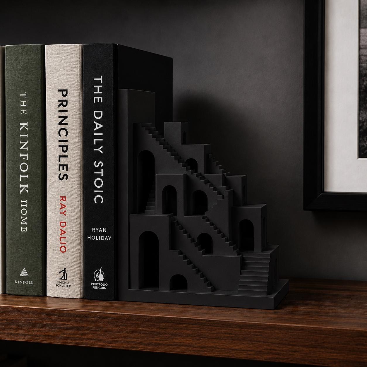 Surreal Staircase Bookend, Architectural Book Holder, Modern Geometric Shelf Decor, Unique Gift for Book Lovers, 3D Printed Bookend