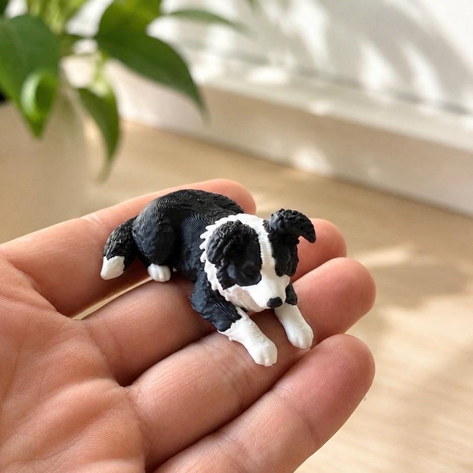 Border Collie Miniature Figurine, Black & White Dog Statue, Cute Puppy Decor, Dog Lover Gift, 3D Printed Border Collie
