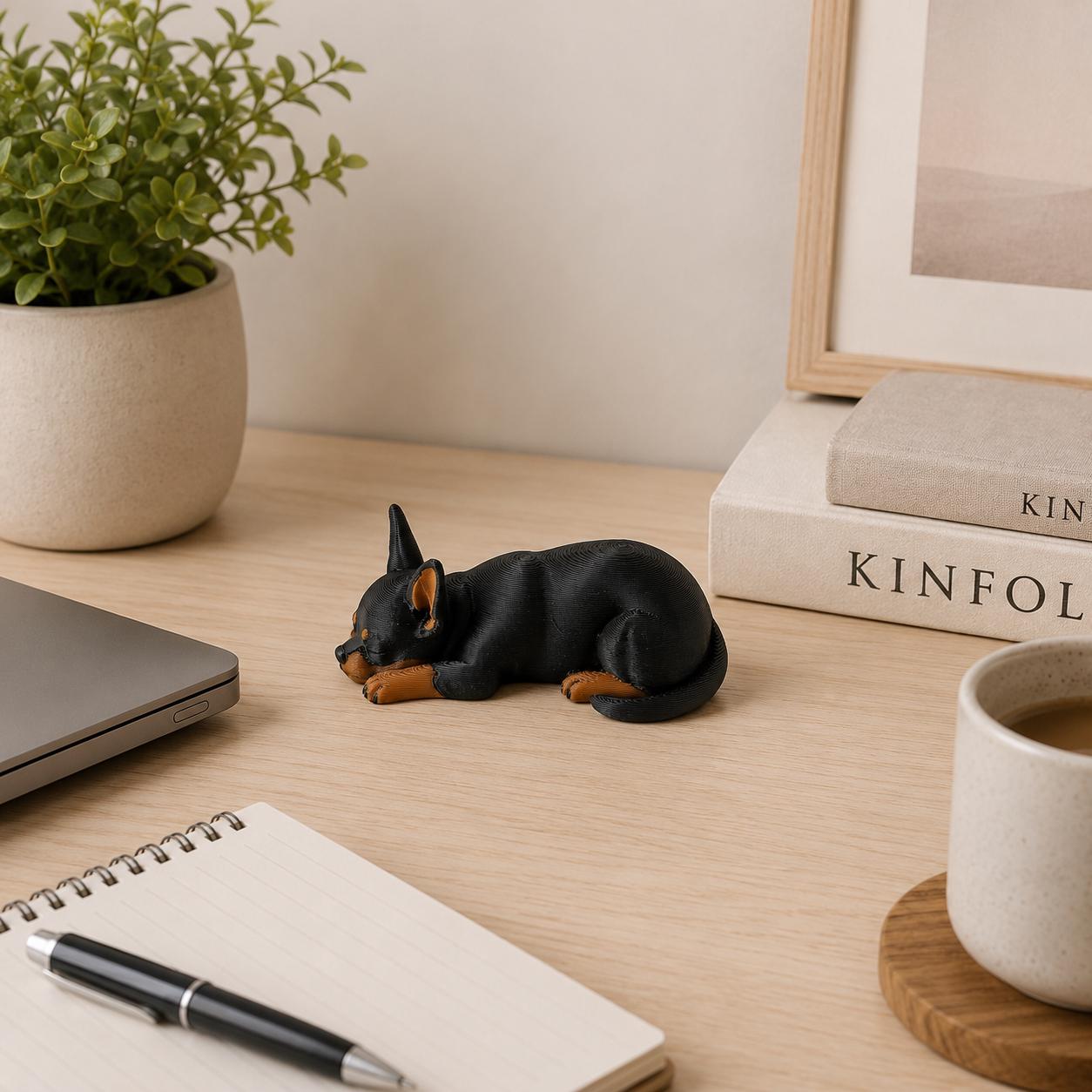 Sleeping Chihuahua Figurine, Minimalist Dog Decor, 3D Printed Chihuahua Statue, Cute Desk Shelf Decoration, Chihuahua Lover Gift