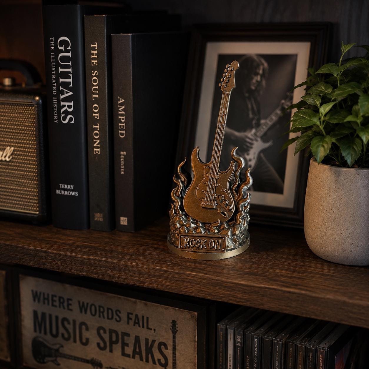3d printed Rock Guitar Statue, Guitar Player Gift, Music Lover Decor, Guitar Desk Decor, Guitar Shelf Decor, Rock Music Gift