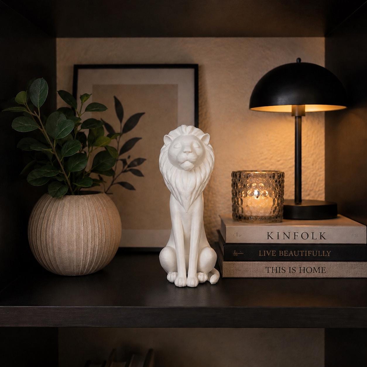 Zen Lion Statue, Minimalist 3D Printed Sculpture, Meditation Animal Decor