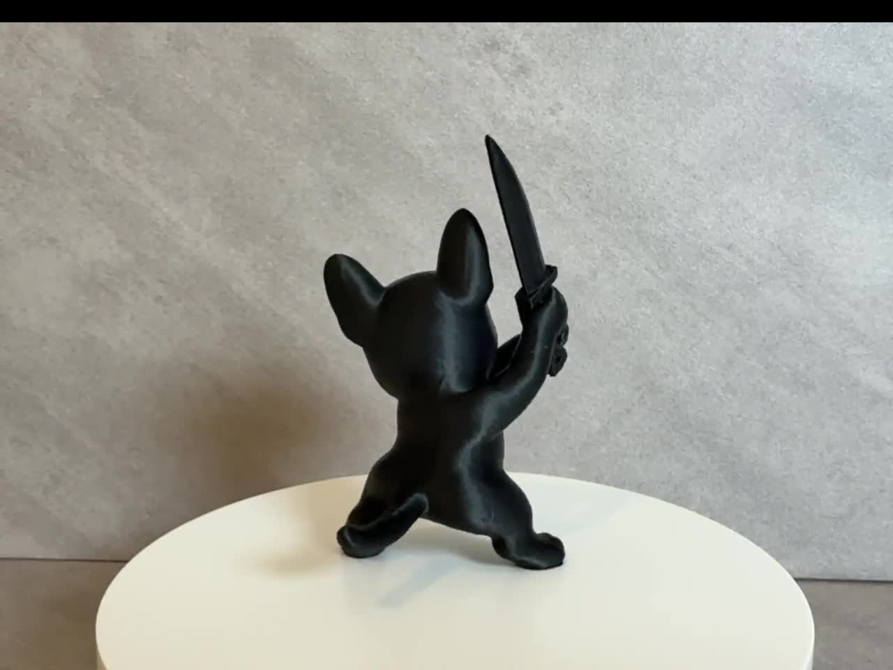Cute French Bulldog with Knife Figurine, Funny Dog Statue, Black Frenchie Decor, Gothic Desk Decor, Office Shelf Decoration, Gift for Dog Lo video cover