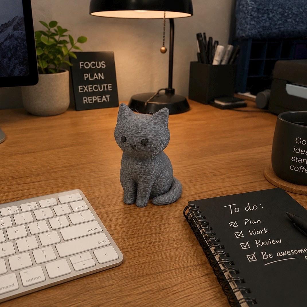 Gray 3D Printed Cat Figurine, Minimalist Desk Pet, Office Companion, Cat Lover Gift