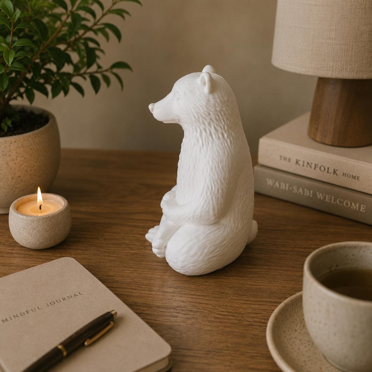 Zen Bear Statue, Meditation Bear Decor, Yoga Bear Figurine, Minimalist Shelf Decor, Zen Home Decor, Mindfulness Gift, 3D Printed Bear