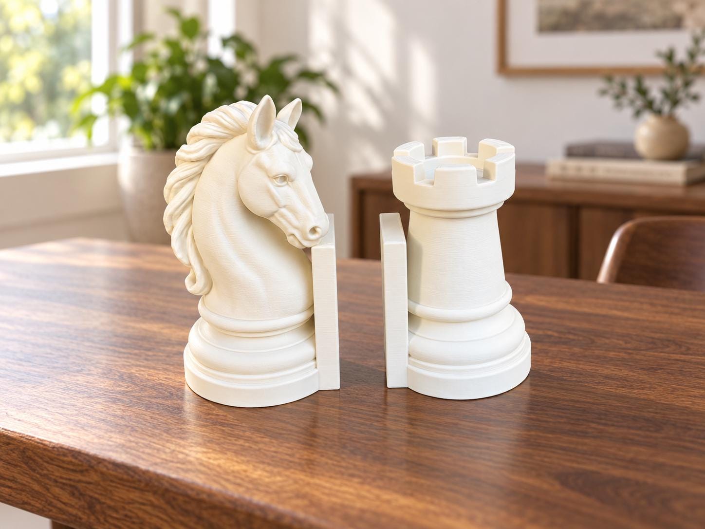 Chess Bookends Set, Knight and Rook, 3D Printed Bookshelf Decor, Chess Lover Gift, Book Holder